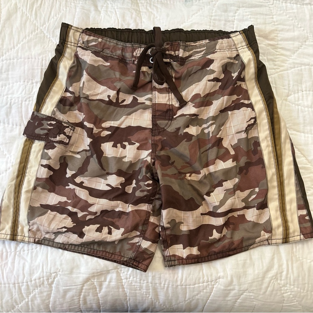 VTG 90s Ocean Pacific OP Board Shorts Swim Trunks Mens XL 40-42 Camo Plaid Beach